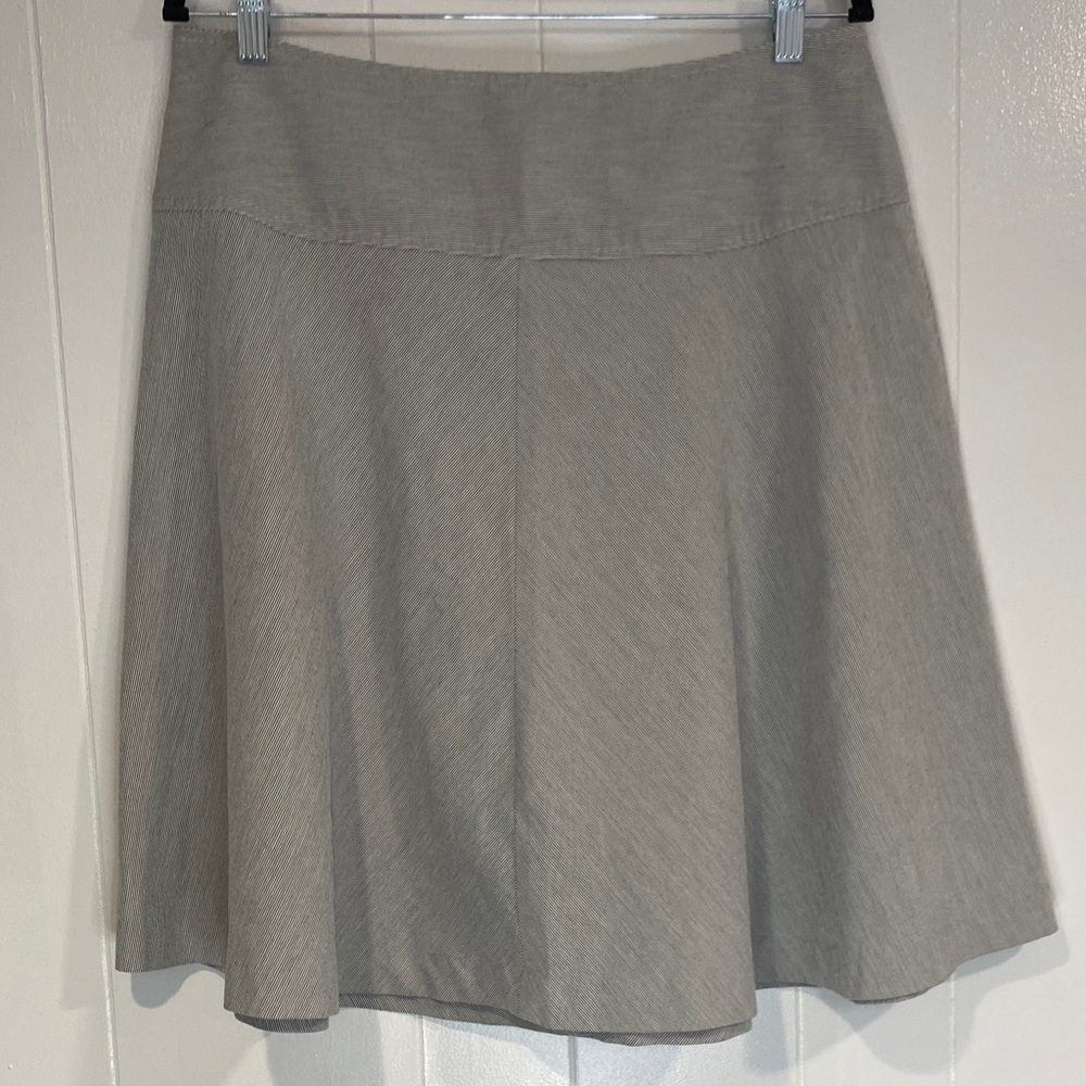 Anni Kuan Skirt Knee Length Micro Stripe Seersucker Cotton Navy White Size 10